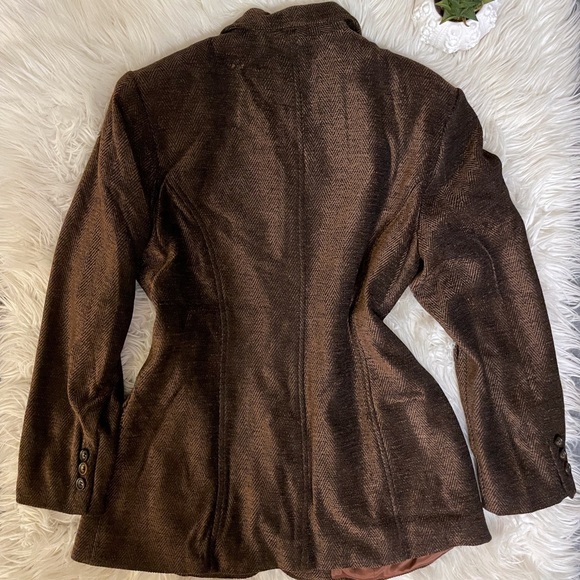 Vintage BURBERRY dark brown wool blend fully lined single breasted blazer, sz 8 - Picture 3 of 13